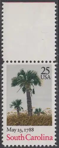 USA Michel 1979 / Scott 2343 postfrisch EINZELMARKE RAND oben - 200. Jahrestag der Ratifizierung der Verfassung durch den Staat South Carolina: Palmen am Strand