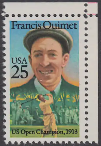 USA Michel 1983 / Scott 2377 postfrisch EINZELMARKE ECKRAND oben rechts - Sportler: Francis Quimet (1893-1967), Golfspieler