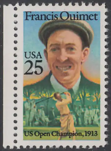 USA Michel 1983 / Scott 2377 postfrisch EINZELMARKE RAND links - Sportler: Francis Quimet (1893-1967), Golfspieler