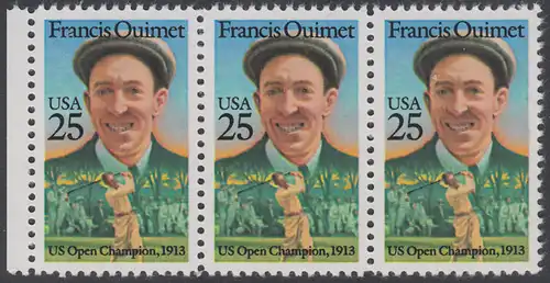 USA Michel 1983 / Scott 2377 postfrisch horiz.STRIP(3) RAND links - Sportler: Francis Quimet (1893-1967), Golfspieler