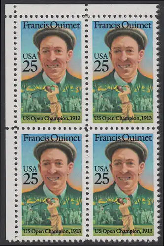 USA Michel 1983 / Scott 2377 postfrisch BLOCK ECKRAND oben links - Sportler: Francis Quimet (1893-1967), Golfspieler