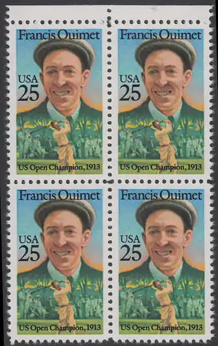 USA Michel 1983 / Scott 2377 postfrisch BLOCK RÄNDER oben - Sportler: Francis Quimet (1893-1967), Golfspieler