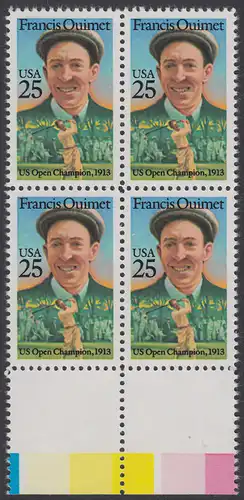 USA Michel 1983 / Scott 2377 postfrisch BLOCK RÄNDER unten (a2) - Sportler: Francis Quimet (1893-1967), Golfspieler