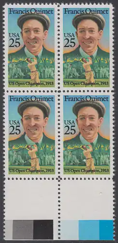 USA Michel 1983 / Scott 2377 postfrisch BLOCK RÄNDER unten (a1) - Sportler: Francis Quimet (1893-1967), Golfspieler