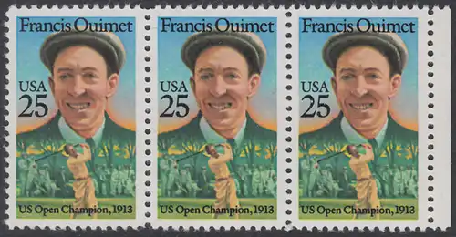 USA Michel 1983 / Scott 2377 postfrisch horiz.STRIP(3) RAND rechts - Sportler: Francis Quimet (1893-1967), Golfspieler