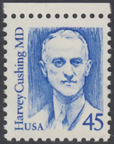 USA Michel 1984 / Scott 2188 postfrisch EINZELMARKE RAND oben - Amerikanische Persönlichkeiten: Harvey Cushing (1869-1939), Neurochirurg