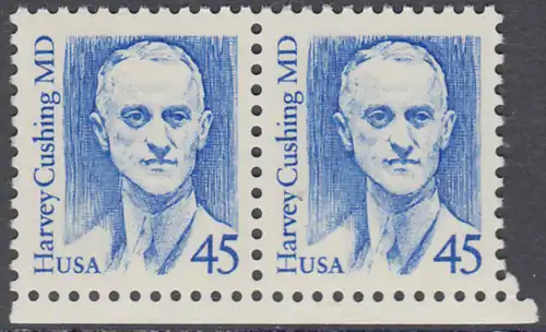 USA Michel 1984 / Scott 2188 postfrisch horiz.PAAR RAND unten - Amerikanische Persönlichkeiten: Harvey Cushing (1869-1939), Neurochirurg