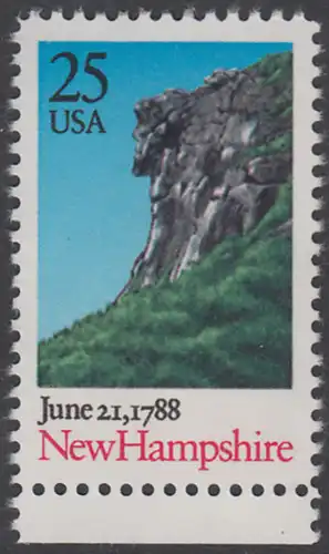 USA Michel 1985 / Scott 2344 postfrisch EINZELMARKE RAND unten - 200. Jahrestag der Ratifizierung der Verfassung durch den Staat New Hampshire: Felsformation Der alte Mann der Berge