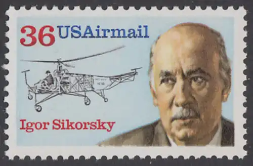 USA Michel 1986 / Scott C119 postfrisch EINZELMARKE - Luftpost - Flugpioniere: Igor Sikorsky (1889-1972), Flugzeugbauer; Hubschrauber VS-300