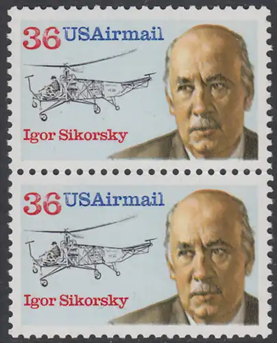USA Michel 1986 / Scott C119 postfrisch vert.PAAR - Luftpost - Flugpioniere: Igor Sikorsky (1889-1972), Flugzeugbauer; Hubschrauber VS-300