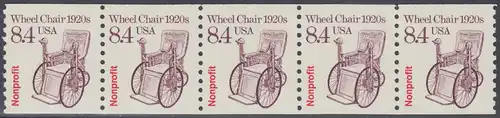 USA Michel 1994 / Scott 2256 postfrisch horiz.STRIP(5) - Fahrzeuge: Rollstuhl