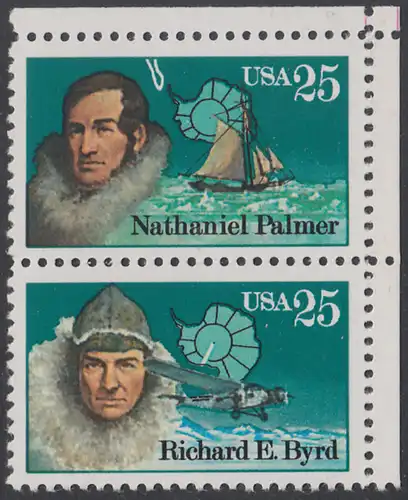 USA Michel 2004+2006 / Scott 2386+2388 postfrisch vert.PAAR ECKRAND oben rechts - Antarktis-Forscher