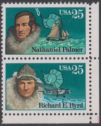 USA Michel 2004+2006 / Scott 2386+2388 postfrisch vert.PAAR ECKRAND unten rechts - Antarktis-Forscher