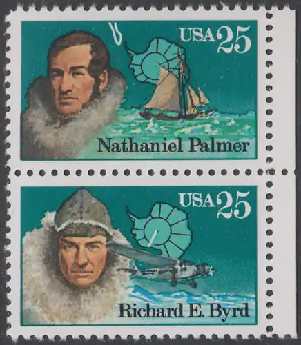 USA Michel 2004+2006 / Scott 2386+2388 postfrisch vert.PAAR RAND rechts - Antarktis-Forscher