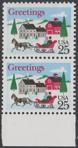 USA Michel 2015 / Scott 2400 postfrisch vert.PAAR RAND unten - Weihnachten: Winterlandschaft