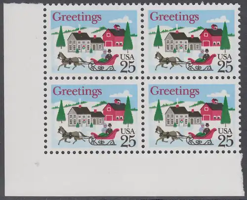 USA Michel 2015 / Scott 2400 postfrisch BLOCK ECKRAND unten links - Weihnachten: Winterlandschaft