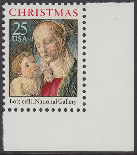 USA Michel 2016 / Scott 2399 postfrisch EINZELMARKE ECKRAND unten rechts - Weihnachten: Madonna mit Kind