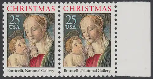 USA Michel 2016 / Scott 2399 postfrisch horiz.PAAR RAND rechts - Weihnachten: Madonna mit Kind