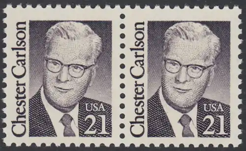 USA Michel 2017 / Scott 2180 postfrisch horiz.PAAR - Amerikanische Persönlichkeiten: Chester Carlson (1906-1968), Erfinder des Photokopierprozesses Xerographie
