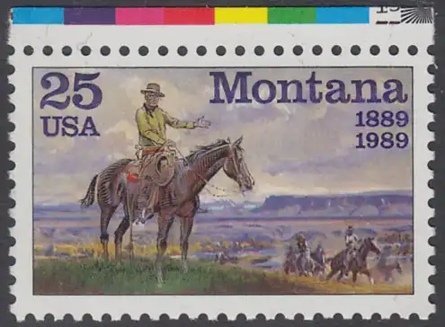 USA Michel 2027 / Scott 2401 postfrisch EINZELMARKE RAND oben - 100 Jahre Staat Montana: Gemälde von C. M. Russell