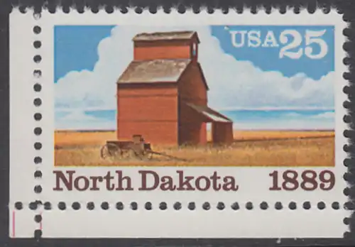 USA Michel 2029 / Scott 2403 postfrisch EINZELMARKE ECKRAND unten links - 100 Jahre Staat North Dakota: Getreidespeicher