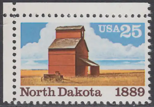 USA Michel 2029 / Scott 2403 postfrisch EINZELMARKE ECKRAND oben links - 100 Jahre Staat North Dakota: Getreidespeicher