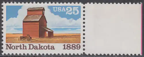 USA Michel 2029 / Scott 2403 postfrisch EINZELMARKE RAND rechts (a1) - 100 Jahre Staat North Dakota: Getreidespeicher