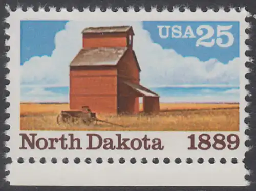 USA Michel 2029 / Scott 2403 postfrisch EINZELMARKE RAND unten - 100 Jahre Staat North Dakota: Getreidespeicher