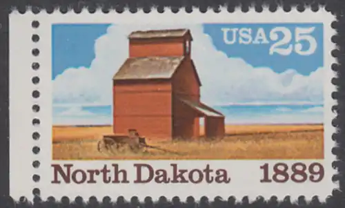 USA Michel 2029 / Scott 2403 postfrisch EINZELMARKE RAND links - 100 Jahre Staat North Dakota: Getreidespeicher