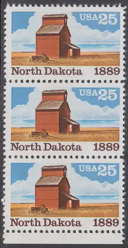 USA Michel 2029 / Scott 2403 postfrisch vert.STRIP(3) RAND unten - 100 Jahre Staat North Dakota: Getreidespeicher