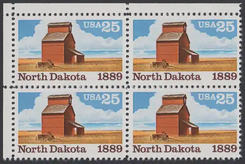 USA Michel 2029 / Scott 2403 postfrisch BLOCK ECKRAND oben links - 100 Jahre Staat North Dakota: Getreidespeicher