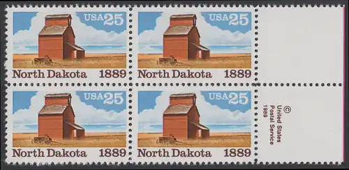 USA Michel 2029 / Scott 2403 postfrisch BLOCK RÄNDER rechts m/ copyright symbol - 100 Jahre Staat North Dakota: Getreidespeicher