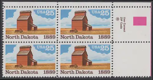 USA Michel 2029 / Scott 2403 postfrisch ZIP-BLOCK (ur) - 100 Jahre Staat North Dakota: Getreidespeicher