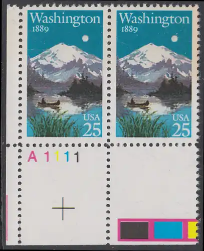 USA Michel 2030 / Scott 2404 postfrisch horiz.PAAR ECKRAND unten links m/ Platten-# A1111 - 100 Jahre Staat Washington: Mt. Rainier