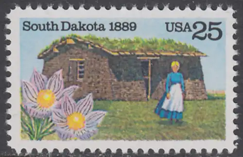 USA Michel 2041 / Scott 2416 postfrisch EINZELMARKE - 100 Jahre Staat South Dakota: Pionierfrau vor Grassodenhaus