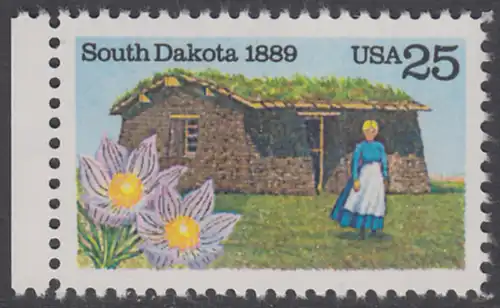USA Michel 2041 / Scott 2416 postfrisch EINZELMARKE RAND links - 100 Jahre Staat South Dakota: Pionierfrau vor Grassodenhaus