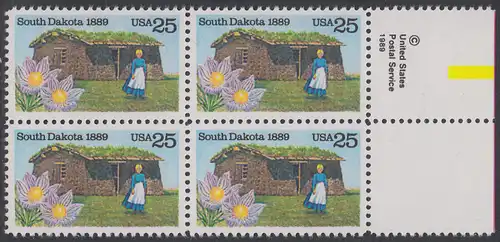 USA Michel 2041 / Scott 2416 postfrisch BLOCK RÄNDER rechts m/ copyright symbol - 100 Jahre Staat South Dakota: Pionierfrau vor Grassodenhaus