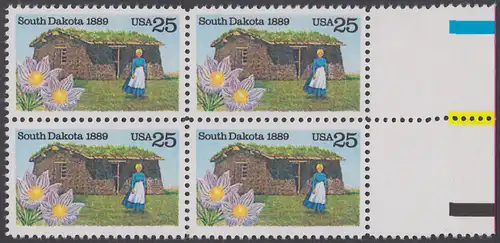 USA Michel 2041 / Scott 2416 postfrisch BLOCK RÄNDER rechts (a2) - 100 Jahre Staat South Dakota: Pionierfrau vor Grassodenhaus