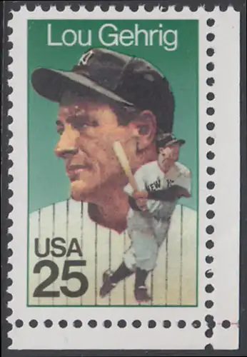 USA Michel 2043 / Scott 2417 postfrisch EINZELMARKE ECKRAND unten rechts - Sportler: Henry Louis Lou Gehrig (1903-1941), Baseballspieler