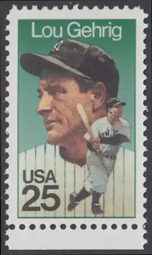 USA Michel 2043 / Scott 2417 postfrisch EINZELMARKE RAND unten - Sportler: Henry Louis Lou Gehrig (1903-1941), Baseballspieler