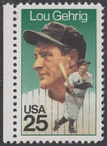 USA Michel 2043 / Scott 2417 postfrisch EINZELMARKE RAND links - Sportler: Henry Louis Lou Gehrig (1903-1941), Baseballspieler