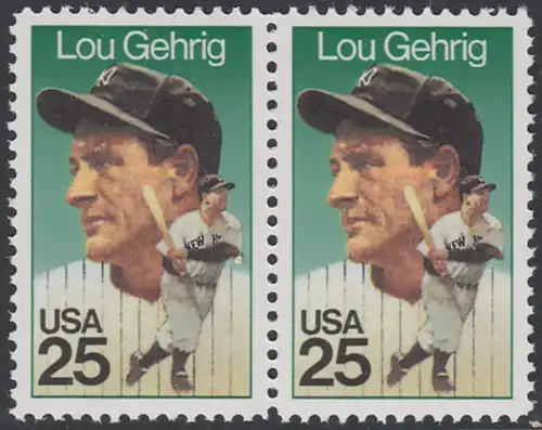 USA Michel 2043 / Scott 2417 postfrisch horiz.PAAR - Sportler: Henry Louis Lou Gehrig (1903-1941), Baseballspieler