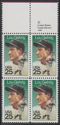 USA Michel 2043 / Scott 2417 postfrisch BLOCK RÄNDER oben m/ copyright symbol - Sportler: Henry Louis Lou Gehrig (1903-1941), Baseballspieler