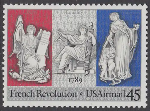 USA Michel 2044 / Scott C120 postfrisch EINZELMARKE - Luftpostmarke: 200. Jahrestag der Französischen Revolution; Sinnbilder für Freiheit, Gleichheit und Brüderlichkeit
