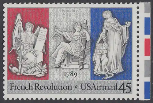 USA Michel 2044 / Scott C120 postfrisch EINZELMARKE RAND rechts - Luftpostmarke: 200. Jahrestag der Französischen Revolution; Sinnbilder für Freiheit, Gleichheit und Brüderlichkeit