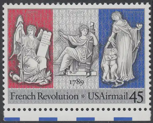 USA Michel 2044 / Scott C120 postfrisch EINZELMARKE RAND unten - Luftpostmarke: 200. Jahrestag der Französischen Revolution; Sinnbilder für Freiheit, Gleichheit und Brüderlichkeit