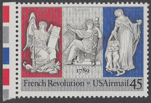 USA Michel 2044 / Scott C120 postfrisch EINZELMARKE RAND links - Luftpostmarke: 200. Jahrestag der Französischen Revolution; Sinnbilder für Freiheit, Gleichheit und Brüderlichkeit