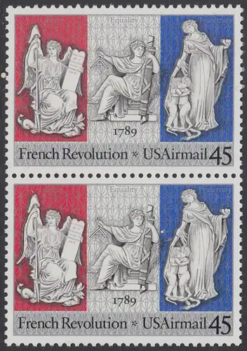 USA Michel 2044 / Scott C120 postfrisch vert.PAAR - Luftpostmarke: 200. Jahrestag der Französischen Revolution; Sinnbilder für Freiheit, Gleichheit und Brüderlichkeit