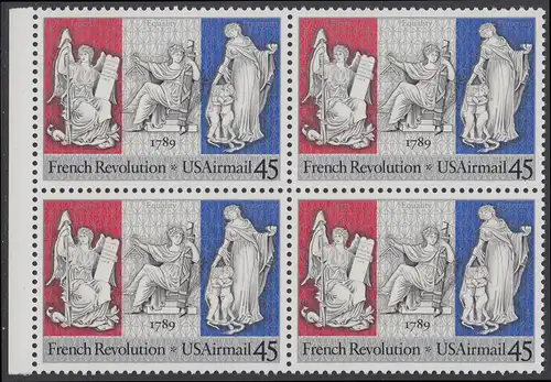 USA Michel 2044 / Scott C120 postfrisch BLOCK RÄNDER links - Luftpostmarke: 200. Jahrestag der Französischen Revolution; Sinnbilder für Freiheit, Gleichheit und Brüderlichkeit