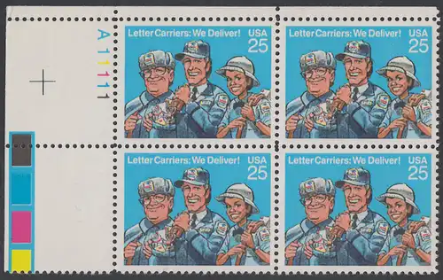 USA Michel 2048 / Scott 2420 postfrisch PLATEBLOCK ECKRAND oben links m/ Platten-# A11111 (b) - Briefträger